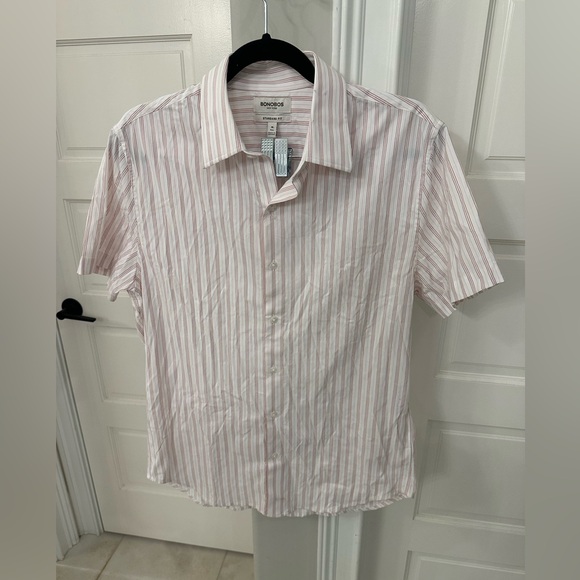 Bonobos Mens M Seymore Stripe Short Sleeve Button Down Shirt Standard Fit P9110